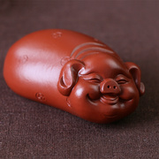 宜兴紫砂茶宠摆件茶玩雕塑手把件纯手工开心招财福猪生肖猪