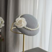 旗袍帽子高级气质优雅珍珠花朵，走秀晚宴名媛直播复古小礼帽女