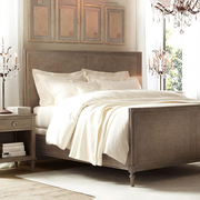 法式乡村实木床1.8米藤编双人床美式家具橡木床设计师款复古定制
