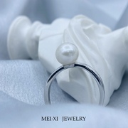 「明珠」天然淡水正圆珍珠，s925纯银戒指开口简约高级复古百搭指环