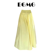 黄色半身裙女2024年夏季设计感小个子，高腰a字显瘦百搭中长裙