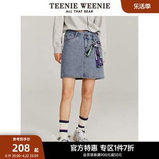 TeenieWeenie小熊奥莱牛仔半身裙不对称设计感高腰裙子短裙女秋款