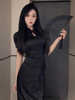 新中式改良旗袍裙女中国风夏季日常订婚大码小个子黑白中式连衣裙