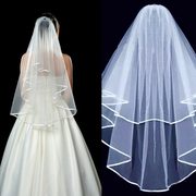 新娘结婚纱头纱双层缎带包边多层造型头纱加发梳手套伴娘服结婚用