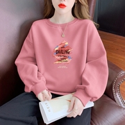 女士春秋薄款圆领卫衣2024韩版宽松时尚洋气减龄加绒套头上衣