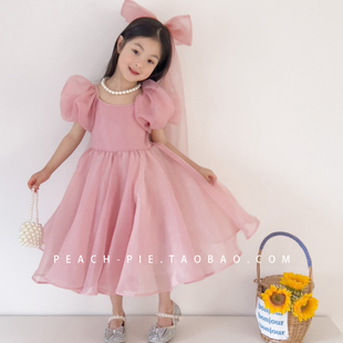 Peach pie童装2023夏 粉色公主风连衣裙女儿童欧根纱裙32