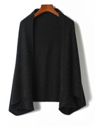 高级感气质黑色亮片外套女2024早春蝙蝠袖，针织毛衣开衫披肩