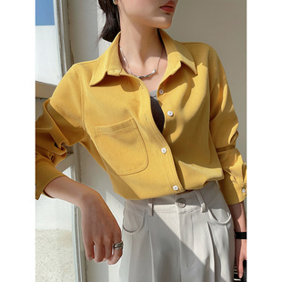 姜黄色衬衫女春秋设计感小众叠穿长袖衬衣女装2024年上衣