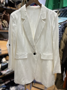 纯元 重磅水洗棉休闲风白色西装西服外套一粒扣