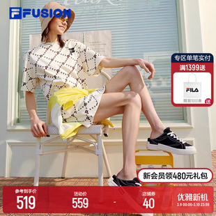 FILA FUSION 斐乐潮牌连衣裙女老花满印圆领运动休闲宽松显瘦裙子