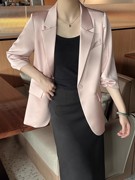 x-oulan24夏装新纯色(新纯色，)单排扣韩版休闲质感，醋酸面料七分袖西装外套