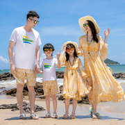 海边度假亲子装一家三口母女装旅游出游洋气连衣裙高端雪纺长裙