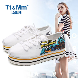 tt&mm汤姆斯布鞋女厚底夏季薄款白色涂鸦百搭韩版潮流松糕帆布鞋