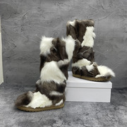 雪地靴女冬季保暖狐狸毛平底(毛，平底)靴羊皮毛一体，长筒拼色毛毛靴子女