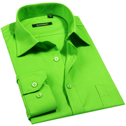 男士长袖绿色衬衣时尚大码男装纯绿色，秋林墨同款青少年果绿男衬衫
