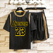 假两件短袖篮球服运动套装男孩，夏季23号詹姆斯球衣大童定制训练服