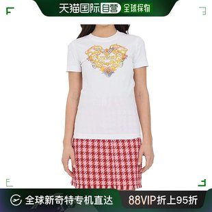 香港直邮versacejeans女士，白色圆领心形印花t恤b2hwa7pd-30457