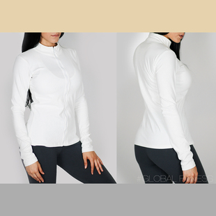 gymtopzsnowfusionjacket型积白雪立领，女式修身长袖衫外套纯白