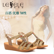 LESELE/莱思丽真皮一字带坡跟凉鞋女夏季罗马鞋高跟鞋休闲LB4688