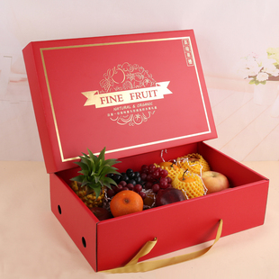 高档水果包装盒10-15斤红色，手提盒苹果脐橙菠萝天地盖盒空盒
