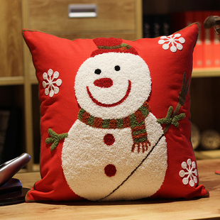 刺绣花床头靠枕可爱卡通办公室靠垫美式家居沙发新年圣诞抱枕