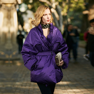 carolingian法式小众设计!高端成衣羽绒服，女紫色优雅90%高绒外套