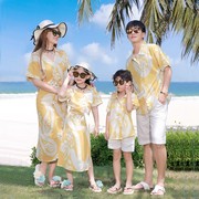 夏威夷衬衫亲子装父子港风衬衫三亚海边母女沙滩裙旅游拍照全家装