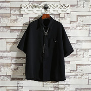 夏季暗黑宽松蝙蝠袖衬衫个性，大码t恤原创独特加领带山本风衬衣潮