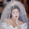 2023花朵绢纱双层头纱结婚婚纱，头饰新娘高级感领证大气仙美