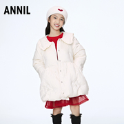 商场同款安奈儿女童装娃娃翻领中长款羽绒服2023冬季保暖外套