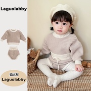 韩版女童秋装婴儿纯棉毛衣套装秋冬款男女宝宝针织上衣短裤两件套