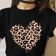夏季豹纹爱心印花套头短袖T恤Leopard heart Print Short sleeve