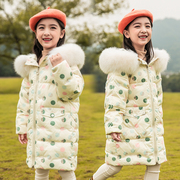 儿童羽绒服女童中长款韩版加厚洋气公主风，宝宝加厚外套冬季