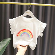 3折1-5岁女宝宝彩虹T恤女婴儿夏装薄款女童短袖纯棉上衣