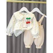 女宝宝春装套装儿童女童0-1-3岁幼儿背带两件套网红洋气衣服春季