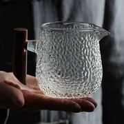 日式防烫单个公道杯玻璃加厚木把锤纹木柄耐热公杯功夫茶茶具