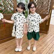 儿童改良唐装夏季套装中国风汉服女童，旗袍裙子古装幼儿园演出服