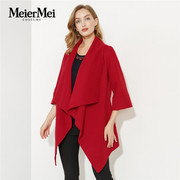 玫而美品牌时尚轻熟羊毛红色披风款短大衣秋冬外套MCDO39120