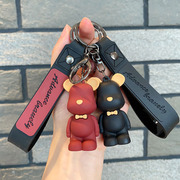 领结小熊钥匙扣可爱3D立体闪电小熊挂件情侣汽车包包挂饰小