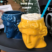 创意古希腊阿波罗大卫马克杯，复古文艺罗马雕塑，头像咖啡杯陶瓷杯子