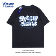 WASSUP美式字母印花短袖t恤男街头涂鸦圆领纯棉重磅半袖情侣体恤