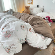 美式复古甜心兔子被套罩可爱床上四件套简约咖色床单人宿舍三件套