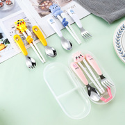 304不锈钢儿童餐具学习筷子叉勺套装宝宝可爱便携式训练筷三件套