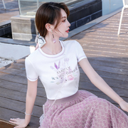 点点yesjing原创设计2021夏季圆领宽松t恤紫色蕾丝仙女半身裙