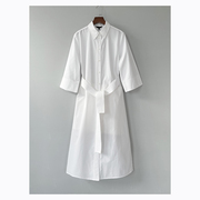 双12 纯原 MD女装 白色衬衫裙 纯棉5分袖衬衣长款连衣裙春夏