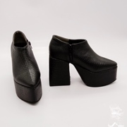 antaina原创店主松糕厚底鞋蛇皮纹方跟尖头及踝靴超高跟7801