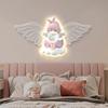 儿童房装饰画守护天使创意卡通女孩公主房卧室床头挂画带灯墙壁画