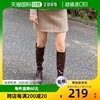 日本直邮lauir女士靴子，棕色低跟平底简约脚蹬，时装靴长靴羊皮