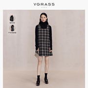 VGRASS黑白格背心小香风连衣裙冬季时髦显瘦搭配俱佳