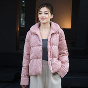 粉色提花毛领显白短款羽绒服 知笔墨新品减龄保暖短外套